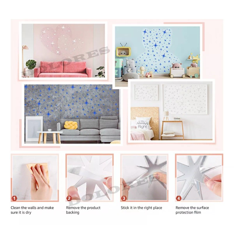 Dolores 276 Pcs Estrellas Pegatinas Espejo Acrílicas Pared Extraíble