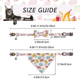 HACRAHO Bow Tie Cat Collar Bandana, 2pcs Adjustable Cat Collar Bandana Bell Set Cat Collar with Bell Detachable Bow Tie Bandana for Kittens and Puppies, Donut