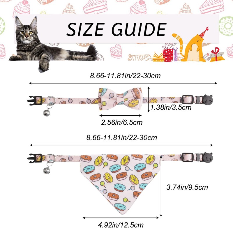 HACRAHO Bow Tie Cat Collar Bandana, 2pcs Adjustable Cat Collar