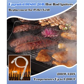 Taruimoo Upgraded 16801-20B Hot Rod Igniter Kit Replacement for Oklahoma Joe's Rider 600 900 Combo DLX Pellet Grill Hot,200W 120V Temperatures UP to 1,200°Igniter Rod Heating Element with 1 Fuses