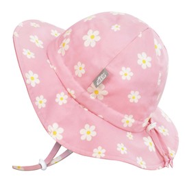 JAN & JUL Girls' Cotton Sun-Hat, Summer Beach Hat with Chin Strap for Toddlers (L: 2-5 Years, Pink Daisy)