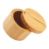 BIUDECO Round Wooden Seasoning Container Magnetic Lid Salt Box Kitchen