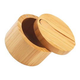 BIUDECO Round Wooden Seasoning Container Magnetic Lid Salt Box Kitchen Salt Holder Easy to Clean Condiment Storage