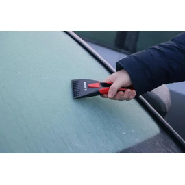 NIGRIN Auto Eiskratzer Scheibenkratzer für Winter, ergonomischer Softgriff, stufenförmige Eisbrecherzacken schwarz-rot 1 Stück