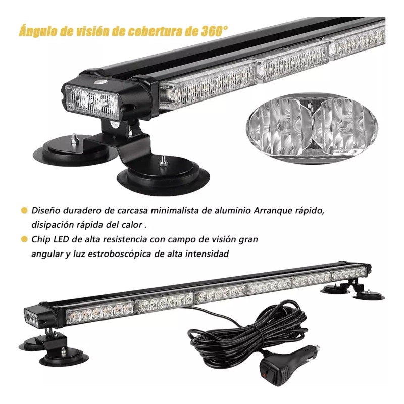 PUNKZZ Barra Torreta Estrobo Codigo Leds Con Base Magnética 38