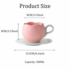 Taicols Taza De Tulipan, Linda Taza De Tulipans, Hermosa Taza En Forma De Tulipan, Cerámica Taza De Cafe De Tulipan Trae Una Cuchara (Roja)