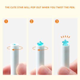 Kaco FIRST Gel Pens Cute Stationery Black Ink 2 Pieces with Extra 4 Refills, 0.5 mm Fine Point, Aesthetic Cute Star Pens for Journaling