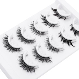 Self Adhesive Eyelashes Natural Look Wispy Self Adhesive Lashes No Glue Needed C-Curved Reusable False Eyelash Cat Eye Pre Glued Lashes Wispy False Eyelashes 5 Pairs (ZDMIX5-3)