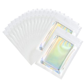 Holographic Foil Clear Window & White Resealable Zip Baggies for Small Business, Home Use, Food Storage, Beauty Sample, Bulk, DIY Hangover Kit Bags (500, 3.15 inch x 5.12 inch)
