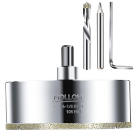 Mollom 4-1/8" (105mm) Diamond Hole Saw with 2Pcs Removable Pilot Drill Bit Smooth Cutting for Porcelain Tiles,Glass,Ceramic,Marble,Fiberglass,etc