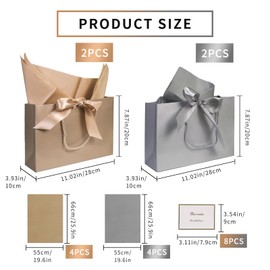 TAIXING Pack of 4 Gift Bags, Large Gift Bags with Ribbons and Handkerchief, Gift Bag with Handle for Birthday, Christmas, Wedding, New Year, Festival Party (Navy Blue)