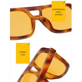PAMIX Retro Vintage Trendy Square Sunglasses for Women 70s Men Aviator Rectangle (Orange Tinted Lens/Yellow Tortoise Frame)