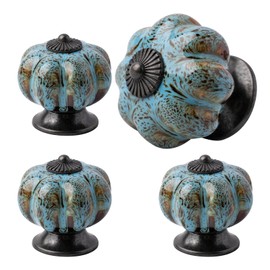 ZYDYRX Pack of 4 Ceramic Door Knobs with Screws Antique Pumpkin Handles Drawer Knobs Vintage Knob for Cupboard Wardrobe Kitchen Furniture Chest of Drawers - Blue