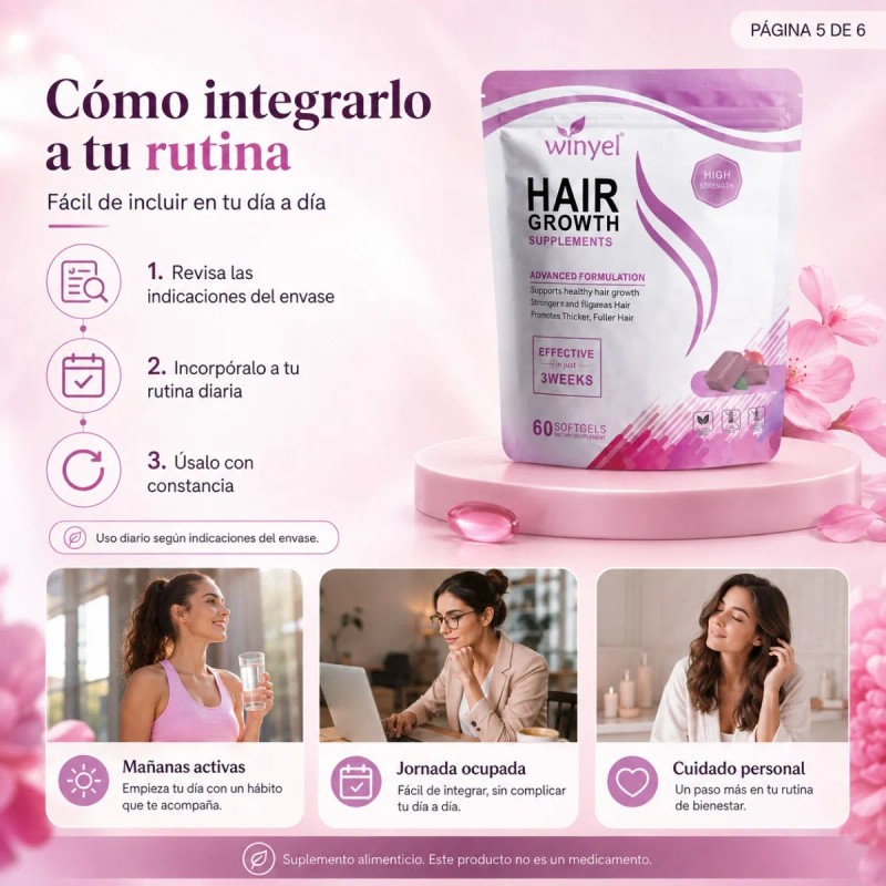 Biotina Para Cabello Hair Growth 60 Softgels Diario