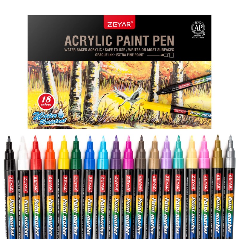 ZEYAR Premium Acrylic Paint Pen, Water Based, Extra Fine Point,