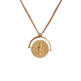 PELEIFA Dainty Necklace with Roman Coin, 18 Carat Gold-Plated Mythology Y Pendant, Agate
