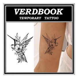 VERDBOOK Waterproof Temporary Tattoos: 2-Sheet Tattoo Kit with Realistic Body Stickers, Semi-Permanent Tattoos for Adults Lasting 7-15 Days – Safe for Men & Women, Hummingbird Flowers