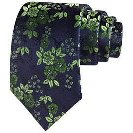 GUSLESON Green Tie for Men Wedding Silk Green Navy Floral Necktie for Party (1037-36)