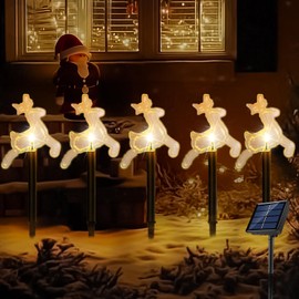 Solar Christmas Pathway Lights Outdoor, Set of 5 Waterproof Solar Stake Christmas Decor LED Lights Landscape Walkway Lights for Garden Yard Lawn Wedding Party Christmas Patio(Warm White Deer)