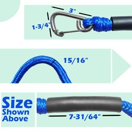 ZRSCHYG 2 Pack Boat Bungee Dock Lines with Two Stainless Still Hooks, Dock Mooring Lines, Boat Accessory(Blue, 4ft)