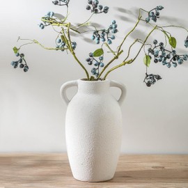 Jarrón de cerámica de estilo granja con 2 asas, jarrón decorativo boho para decoración del hogar, sala de estar, entrada, mesa, decoración de estante, 24.4 cm