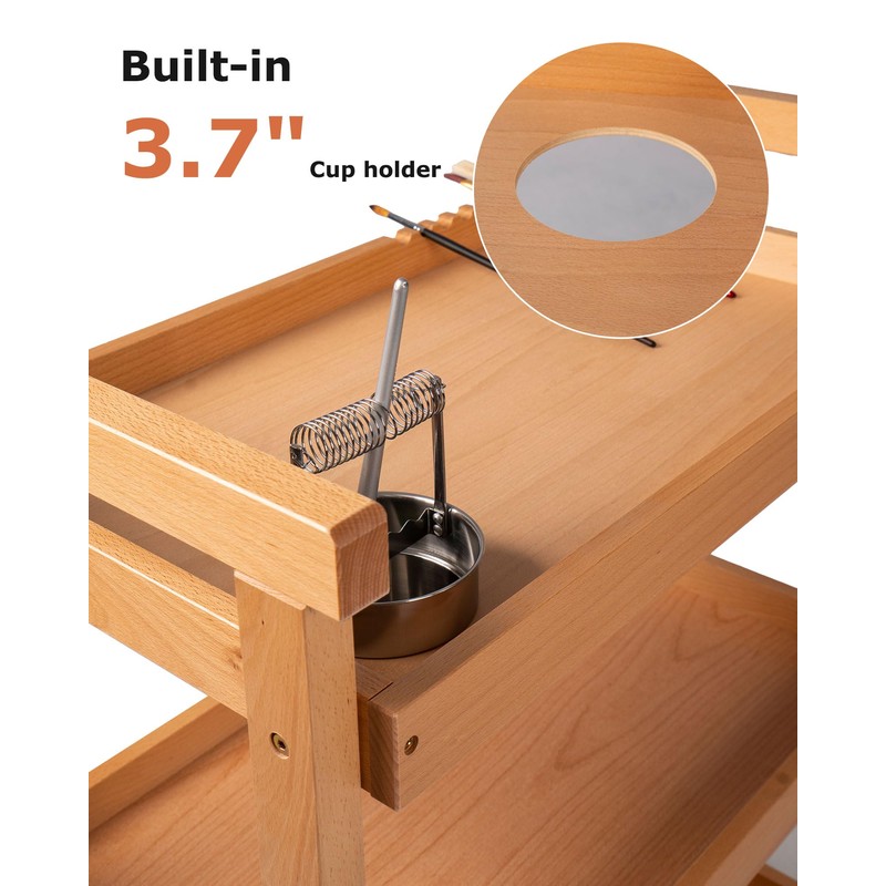 DJAR Rolling Art Supplies Cart, Solid Beech Wood Art Supply