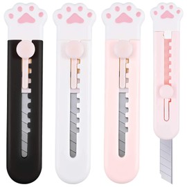 Honoson 6 Pcs Cute Box Cutter Utility Retractable Knives Cartoon Cat Lovely Paw Box Cutter Pointed Cute Cardboard Razor Knife for Office Envelope Opener DIY Crafts(6 Pieces)