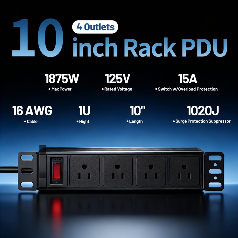NodeQore 10 inch Rack PDU, 4 Rear Outlets, 1020J Surge