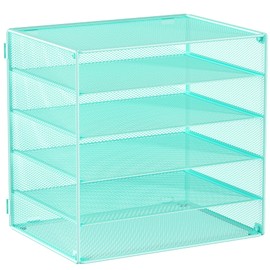 MINDEPOT 6 Tier Desk Organizer Paper Tray, Metal File Holder Desktop Organizers and Workspace Accessories for School Office Organization Storage Rack (1, Blue)
