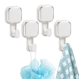 TAILI Heavy Duty Suction Cup Shower Hooks 4 Pack, Damage-Free Hanging Shower Hangers for Inside Shower Wall, Powerful Vacuum Suction Towel Hook, Loofah Holder, Easy to Install and Remove, White