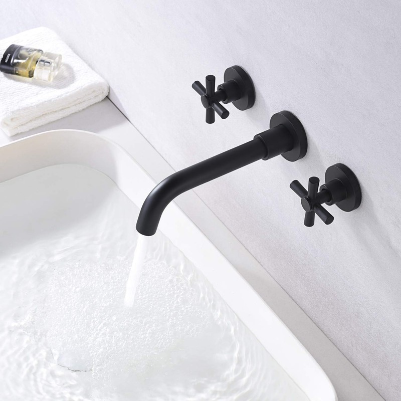 sumerain Matte Black Bathroom Faucet,Wall Mount Black Bathroom Faucets and