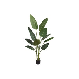Monarch Specialties I 9570 Artificial Plant, 60" Tall, Bird of Paradise Tree, Indoor, Faux, Fake, Floor, Greenery, Potted, Decorative, Green Leaves, Black Pot