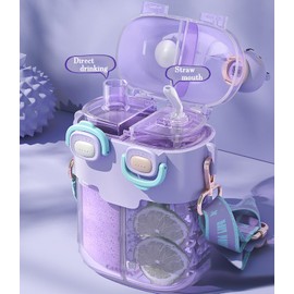 TourKing Teddy Bear Water Bottles with Adjustable Straw,3D Stickers and Strap,Portable Leakproof BPA-Free Water Bottle For Girls for School Sports Camping Hiking Travel（1000ml/34oz） (purple, 780ml)