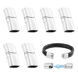 Pack of 6 Bracelet Magnetic Clasp, Rectangle Clasp for Jewellery, 12 x 6 mm Silver Magnetic Clasp Jewellery Stainless Steel for Leather Band Necklace Buckle Hole