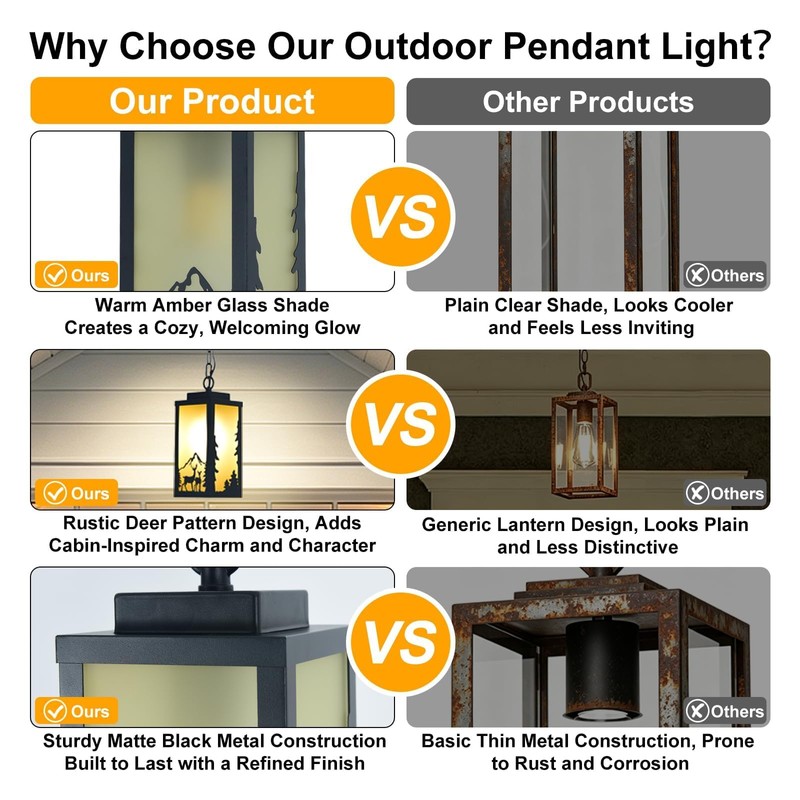 SendaLife Outdoor Pendant Lights for Porch, Deer Design Warm Amber