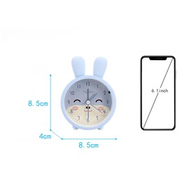 Children Cute Animal Dog/Cat Alarm Clock Silent Non-Ticking Quartz Desk Bedside Alarm Clock for Kids (A-Blue Rabbit)