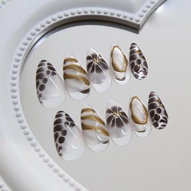 LYMCY Press-on Nails French 3D Stick On Flower Fake Nails False Nails for Women and Girls - 24 Pieces