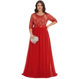 Ever-Pretty Women's Round Neck Maxi Dresses Sequin Plus Size Formal Dresses for Women Red US18
