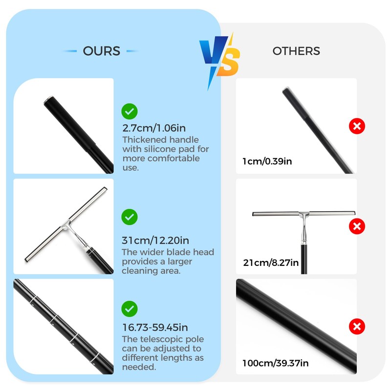 Mesiiloly 59.5" Long Handle Window Squeegee with Extension Pole, 12.4"