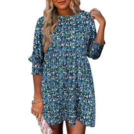Bluetime Womens Floral Boho Summer Dresses Casual Loose Sundress Above The Knee Dresses 3/4 Sleeveless Beach Mini Dresses Cute Babydoll Dress Floral 3 S