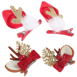 FOMIYES 2 Pairs Christmas Antler Hair Clips for Women Unique Reindeer Headwear with Red Hat and Gold Leaf Design Durable and Cloth Material Festive Hair Bow Clips for Holiday Parties and