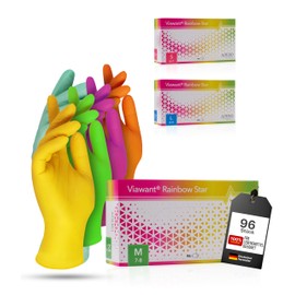 Viawant® Rainbow Star Disposable Nitrile Gloves M [Pack of 96] Sturdy, Hypoallergenic, Powder-Free & Latex Free - Tear-Resistant Disposable Gloves