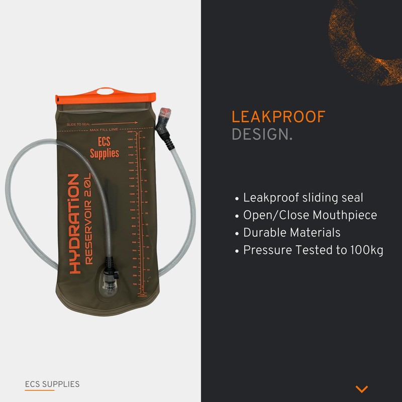 ECS Supplies Hydration Reservoir Bladder 2L, Leak Proof BPA Free