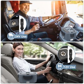 WisaKey Heated Lunch Box for Adults, 60-80W Electric Lunch Box for Car/Truck, Portable Food Warmer, Heating Lunch Box for Work, Electric Lunchbox Food Heated for Men, 304 SS Container Christmas Gift