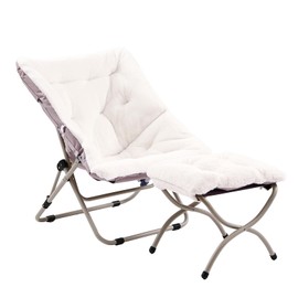 Givjoy Comfy Folded Chair with Ottoman, Oversized Folding Faux Fur Chair Soft Furry Lounge Lazy Chair with Metal Frame Moon Chair Accent Chair for Bedroom, Living Room, Dorm Rooms