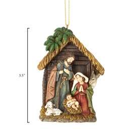Natural Brown Wood Look Holy Family Nativity 3.5 x 2.5 Resin Decorative Hanging Ornament