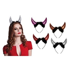 Boland BOL74432 Tiara Headband Devil Horns Assorted Colours, Red/Purple/Gold/Silver