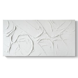GeekMacro Abstract Textured Wall Art Hand Painted White Canvas Modern Oil Painting 58x29 Contemporary Minimalist Large Artwork Horizontal/Vertical Wall Decor