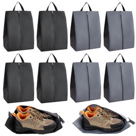 8 Pcs Large Shoe Bags for Travel, Nylon Waterproof Dust-Proof Shoe Bag, Shoes Storage Bag with Zipper and Handle, Shoes Organizers Pouch for Packing, Fit for Men Women Trainers Heels (Black+Grey)