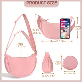Konxi Damen Halbmond Crossbody Schultertasche, Hobo Halfmoon Bag, Nylon Crossbody Bag mit verstellbarer Schultergurt, Damen Halbmond Schultertasche mit Ein Münzgeldbeutel (Rosa)